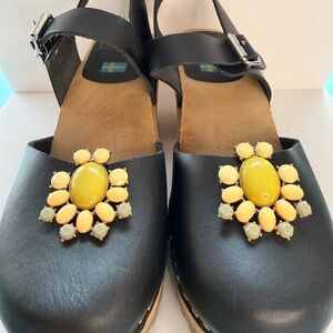 Vintage Upcycled French Shoe clips with Yellow Floral Accent mid century